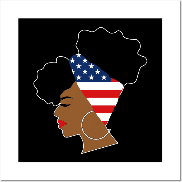 American Flag Afro Scarf Natural Hair Puff Wall Art by blackartmattersshop